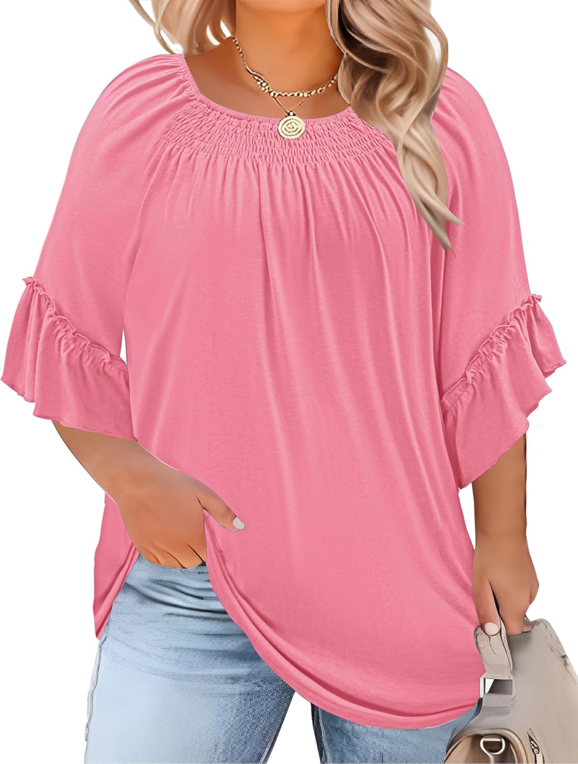 Plus Size Ruffle Sleeve Tunic Top