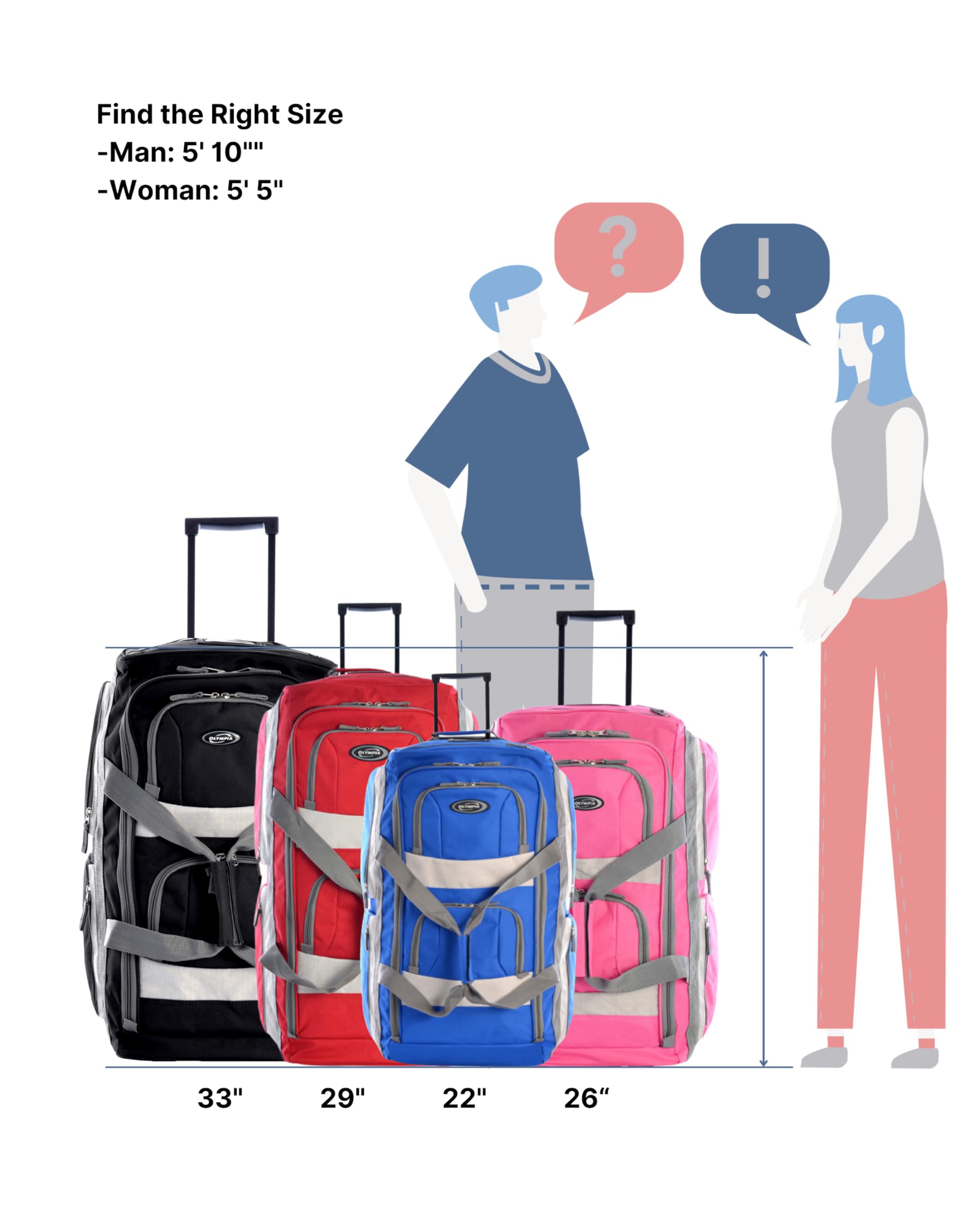 Olympia 22 Max Wheeled Duffel: 8-Pocket Water-Resist -  by Handbags Specialist Headquarter | Available at Handbags Specialist Headquarter