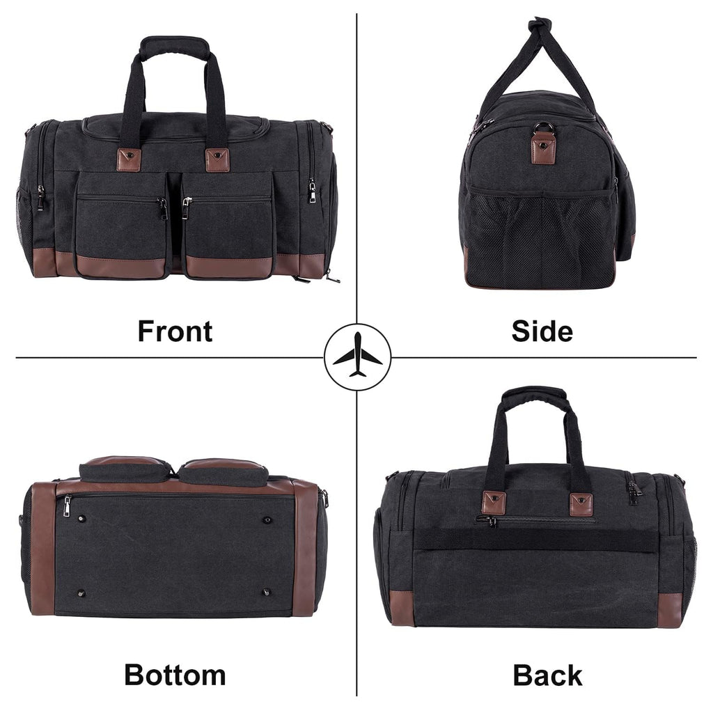 Leather Travel Bag with Shoe Pouch, Brown