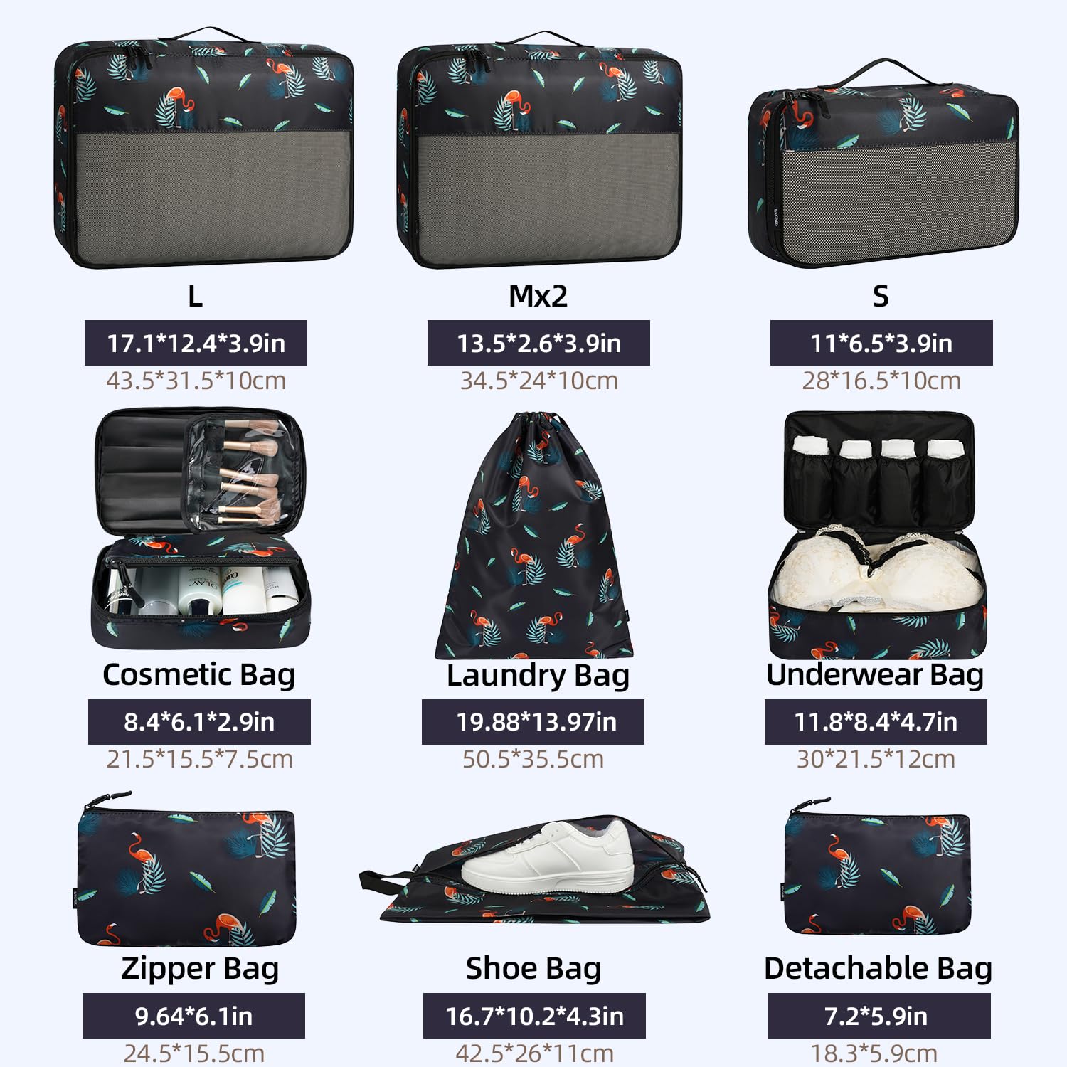 BAGAIL Travel Cubes: 8/9 Set Packing Organizers -  by Handbags Specialist Headquarter | Available at Handbags Specialist Headquarter