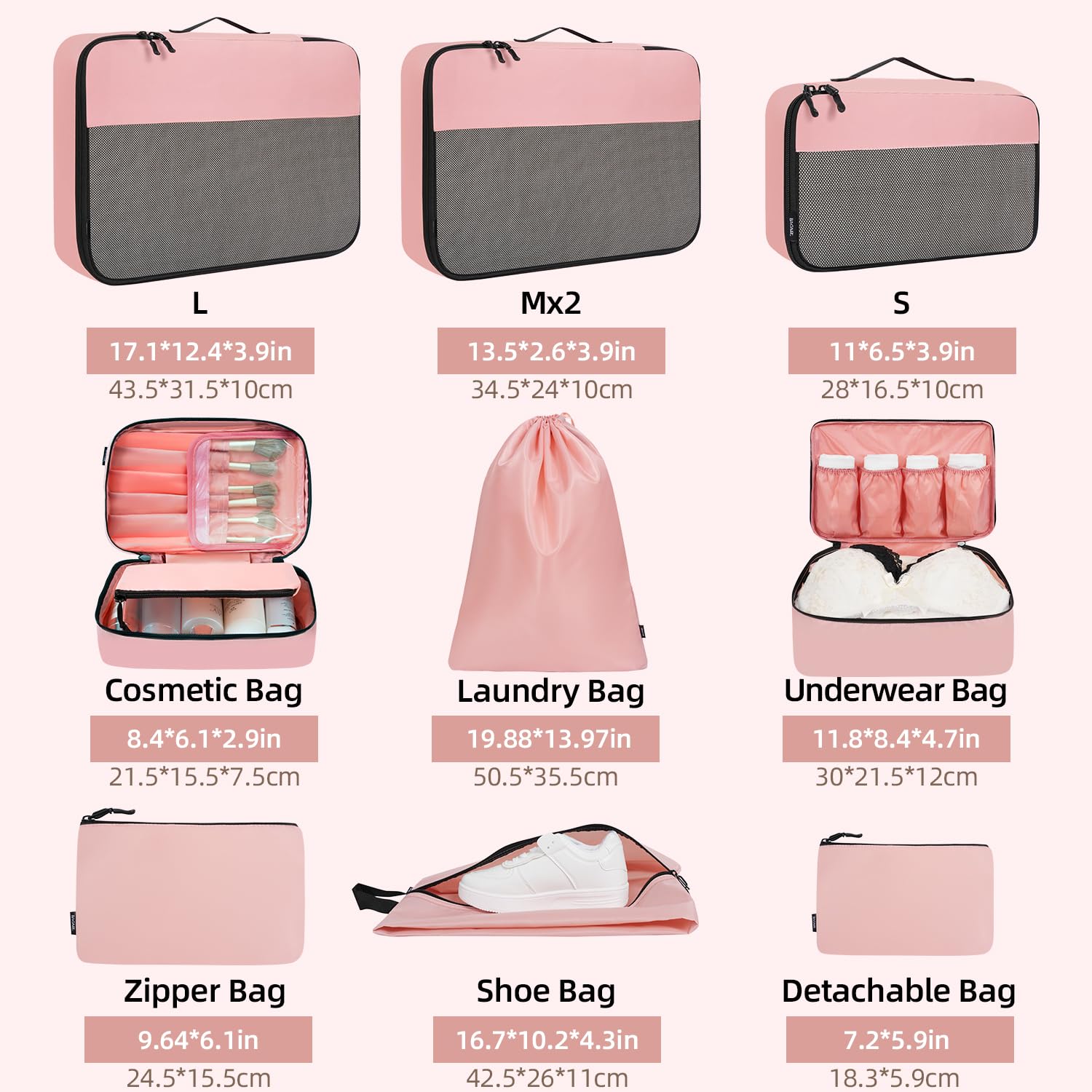 BAGAIL Travel Cubes: 8/9 Set Packing Organizers -  by Handbags Specialist Headquarter | Available at Handbags Specialist Headquarter