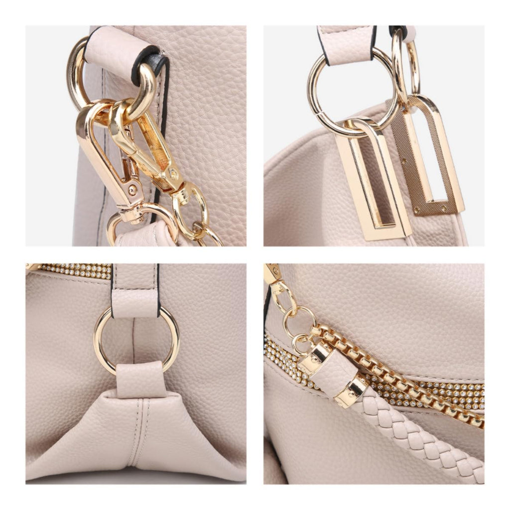 Dasein Luxe Vegan Hobo Bag with Rhinestones - Bucket Bag by Handbags Specialist Headquarter | Available at Handbags Specialist Headquarter