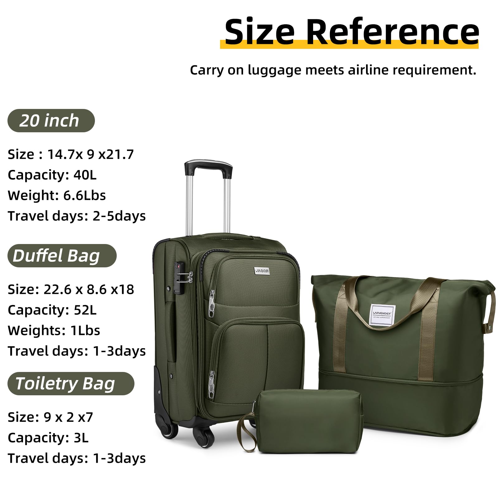 LARVENDER Expandable 5-Piece Spinner Luggage Set -  by Handbags Specialist Headquarter | Available at Handbags Specialist Headquarter