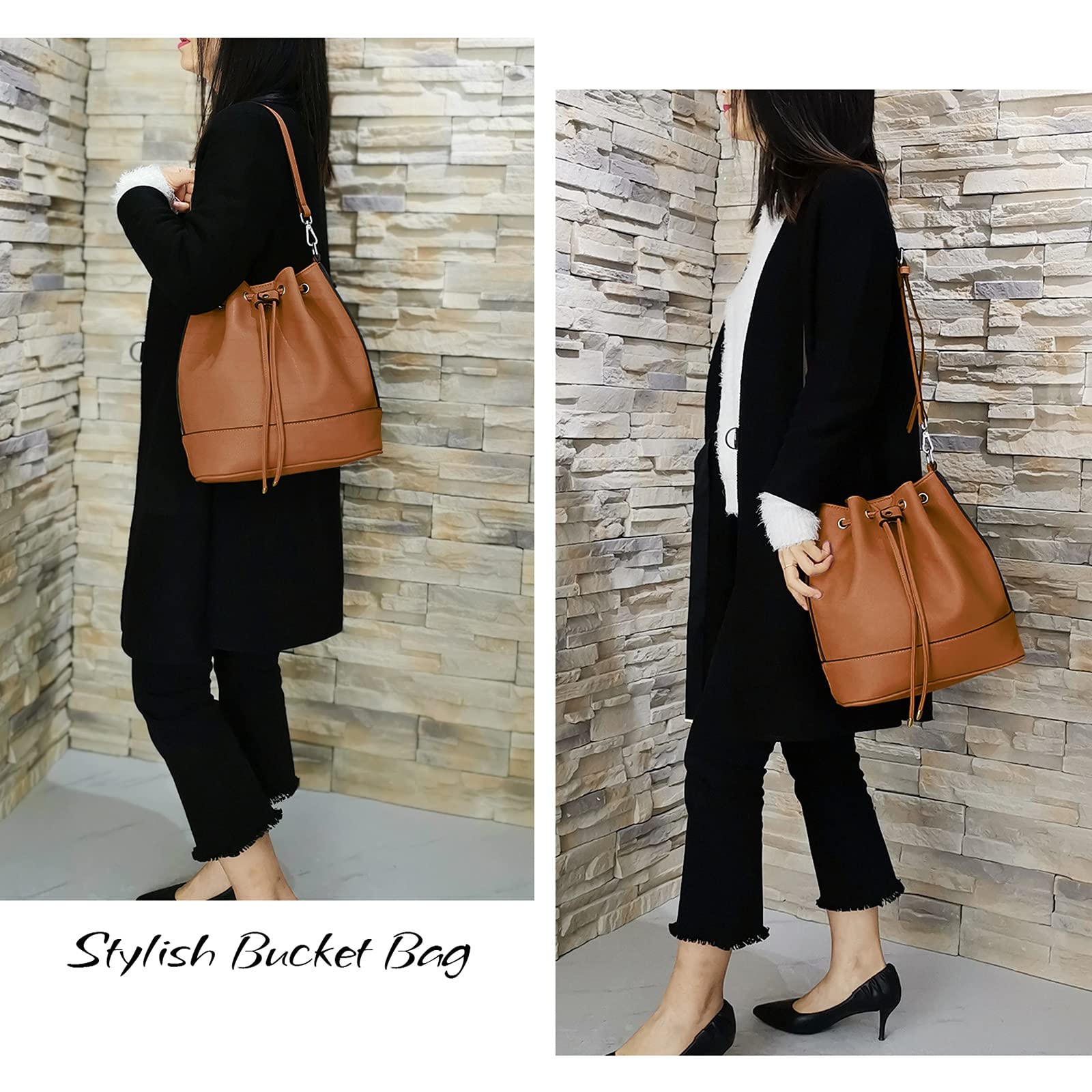 AFKOMST Chic Leather Bucket & Crossbody Bag Set -  by Handbags Specialist Headquarter | Available at Handbags Specialist Headquarter