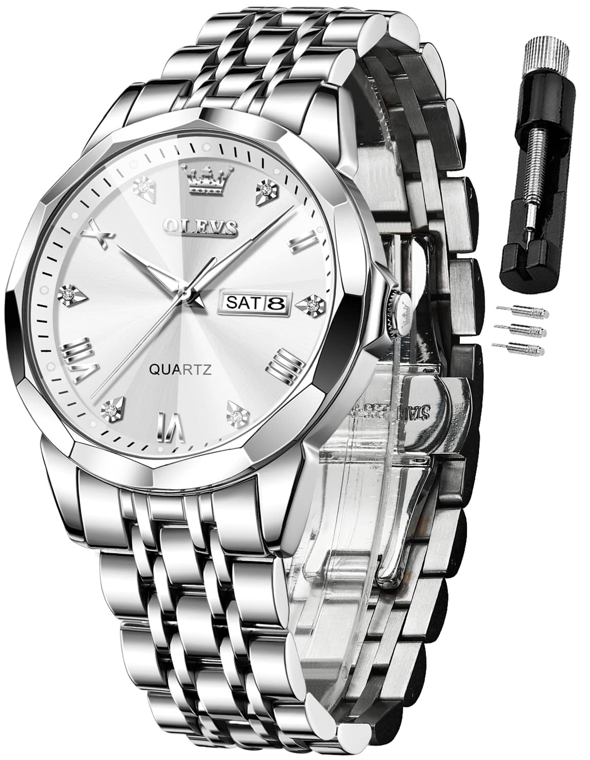AzureGleam: Elite Men's Diamond Steel Watch