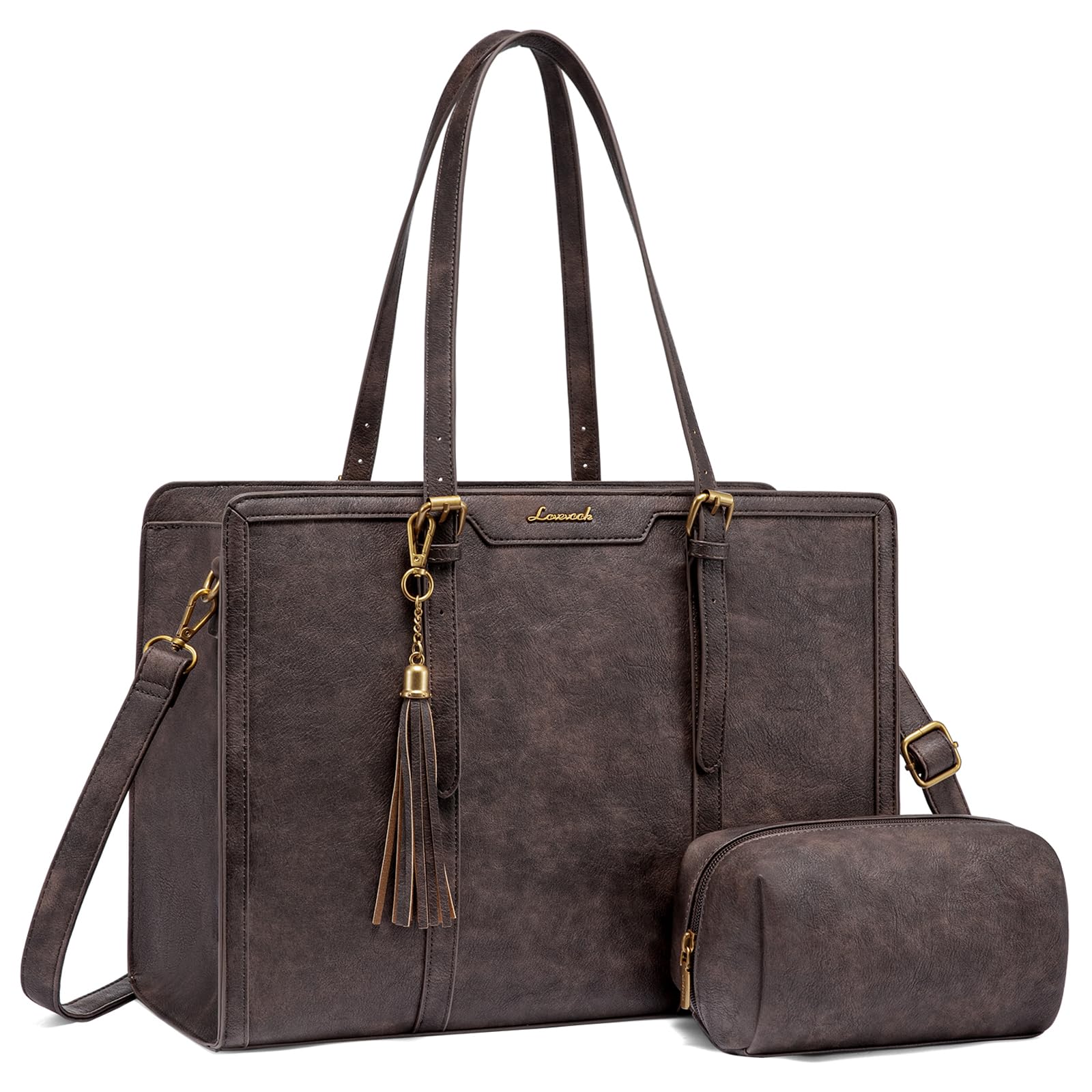 LOVEVOOK Vintage Leather Laptop Tote for Women 15.6