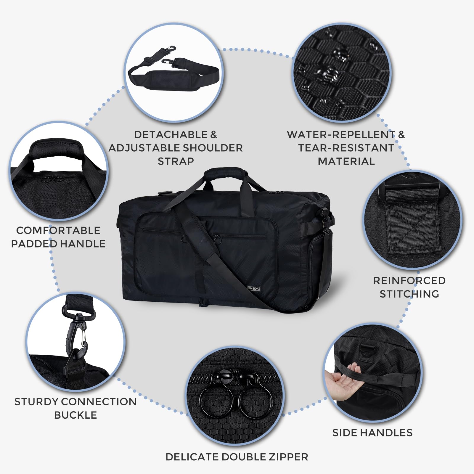 Foldable 65L Duffle Bag with Shoe Compartment