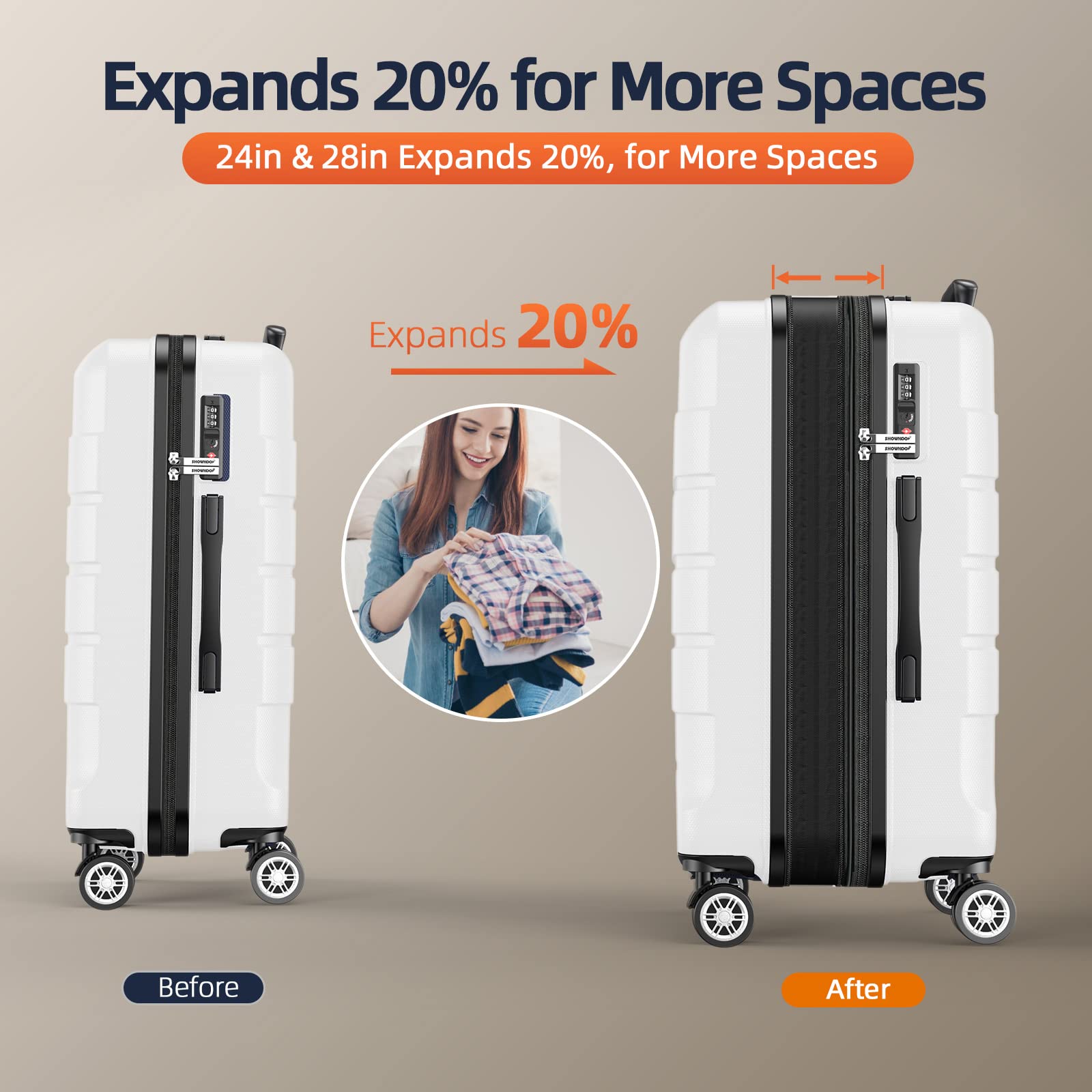 Expandable ShowKoo Suitcase - Durable & TSA Lock - Luggage Travel Bags by Handbags Specialist Headquarter | Available at Handbags Specialist Headquarter