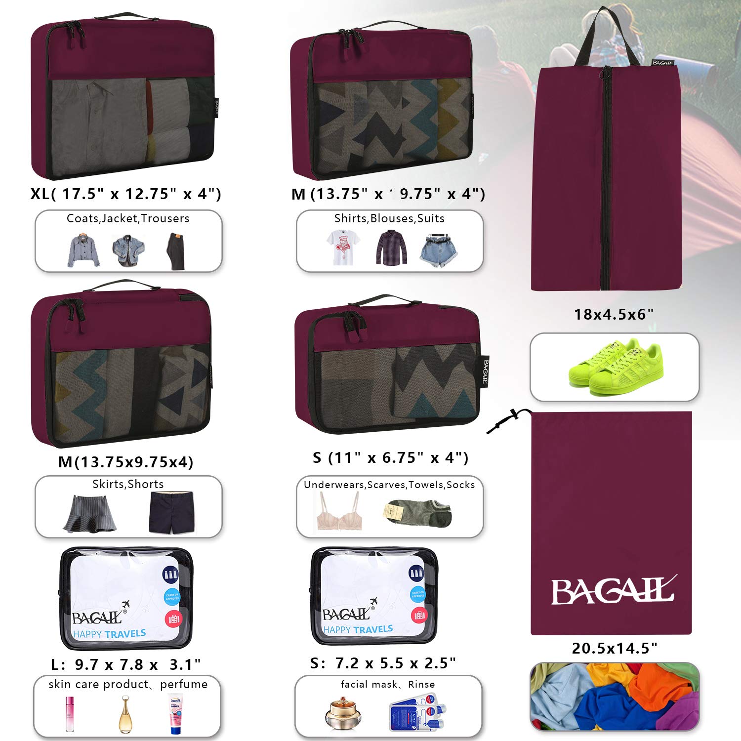BAGAIL Travel Cubes: 8/9 Set Packing Organizers -  by Handbags Specialist Headquarter | Available at Handbags Specialist Headquarter