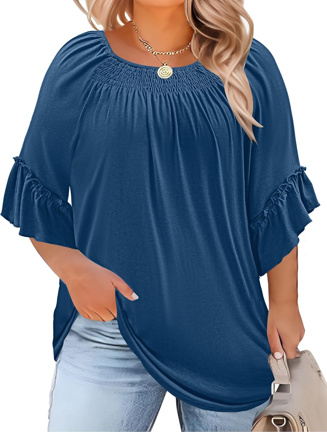 Plus Size Ruffle Sleeve Tunic Top