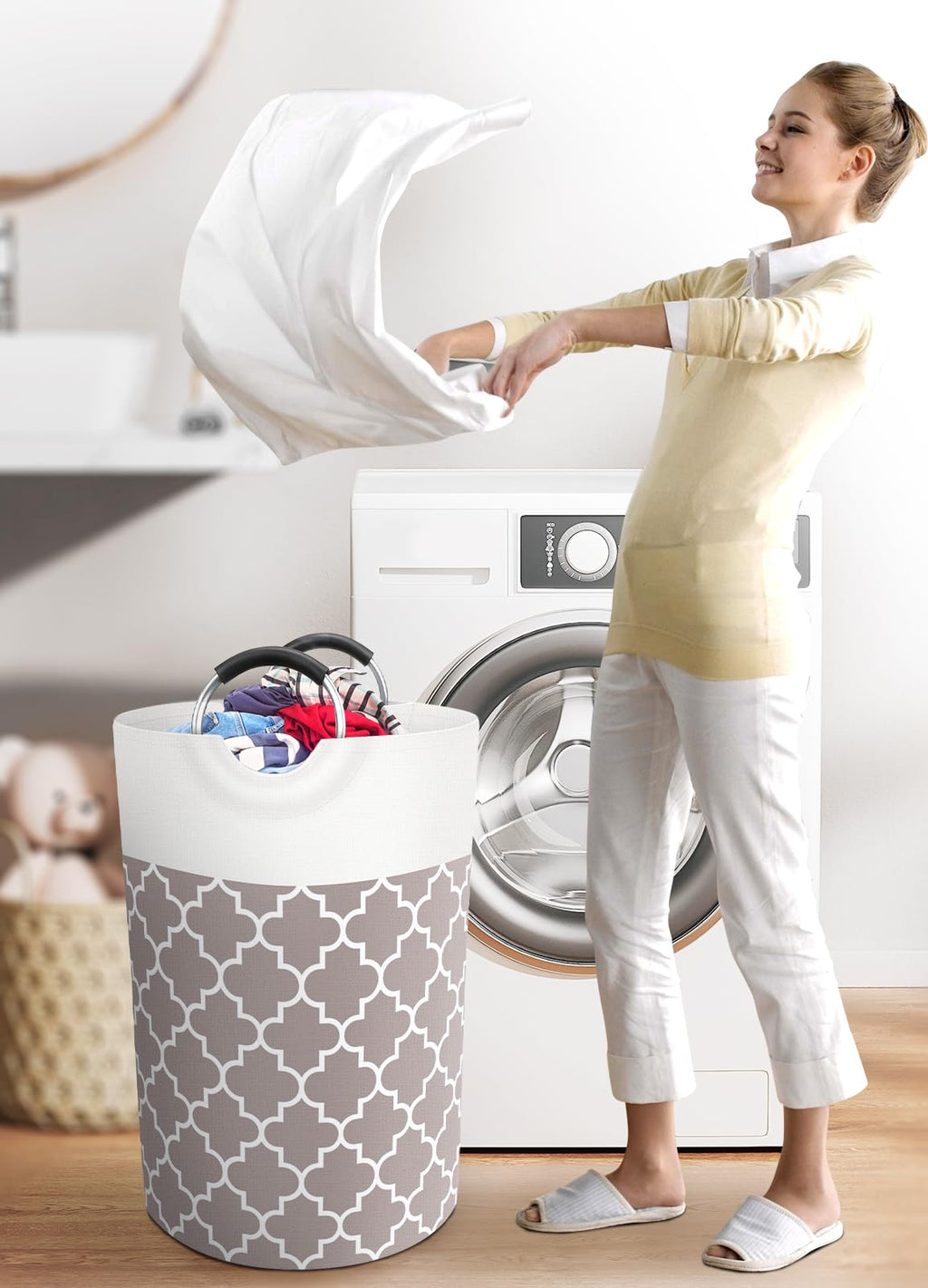 Collapsible Hamper Bag - Grey - Laundry Baskets by Handbags Specialist Headquarter | Available at Handbags Specialist Headquarter