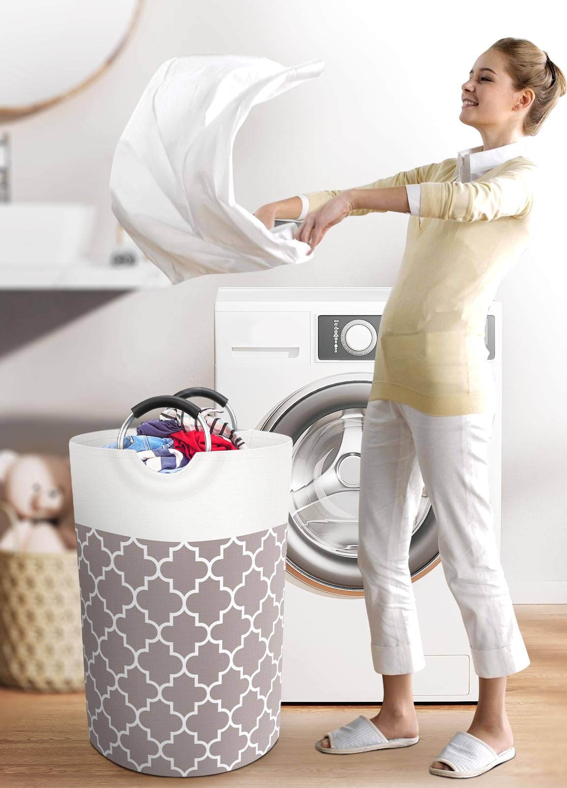 Collapsible Hamper Bag - Grey - Laundry Baskets by Handbags Specialist Headquarter | Available at Handbags Specialist Headquarter