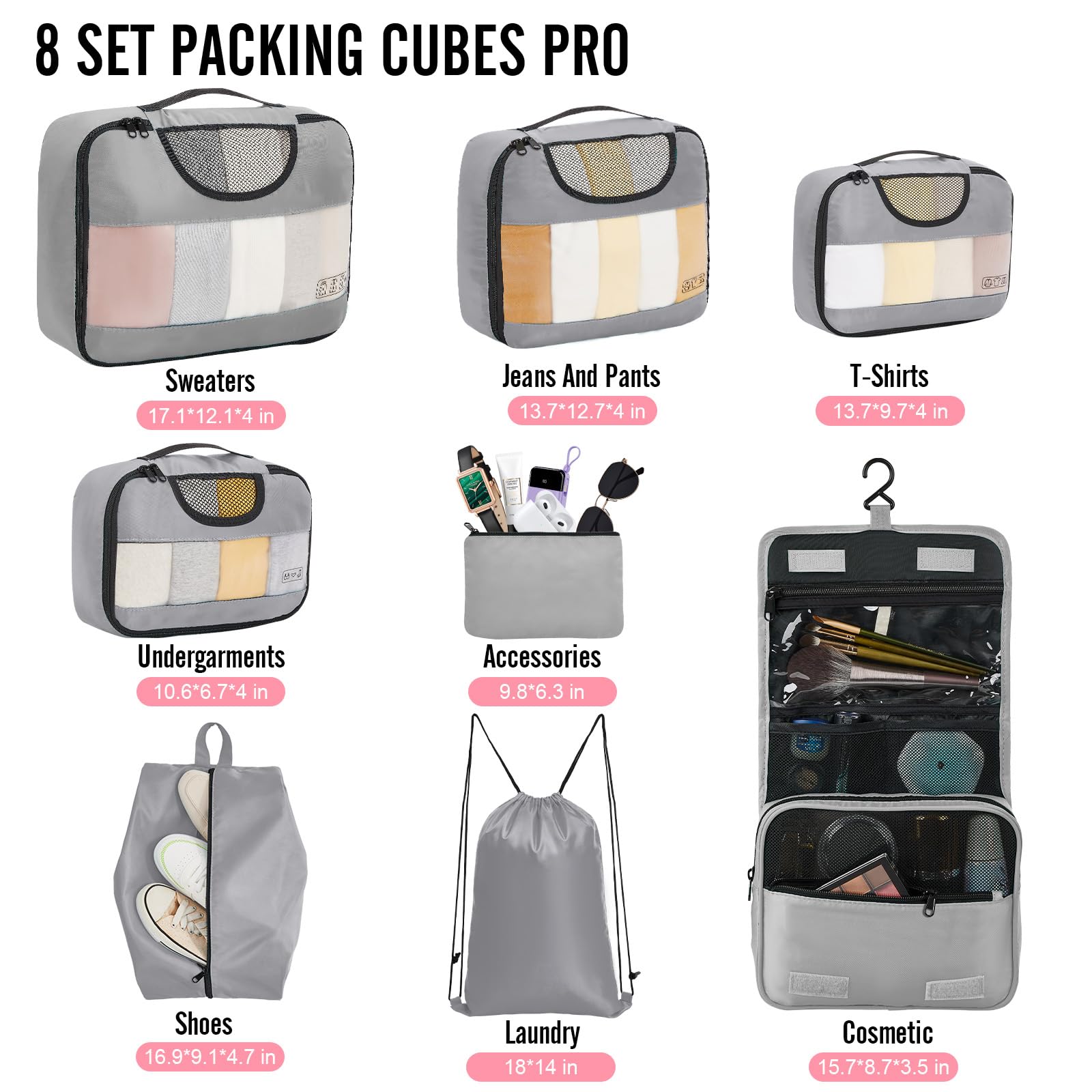 Veken Travel Cubes - 8 Piece Set - Luggage Travel Bags by Handbags Specialist Headquarter | Available at Handbags Specialist Headquarter
