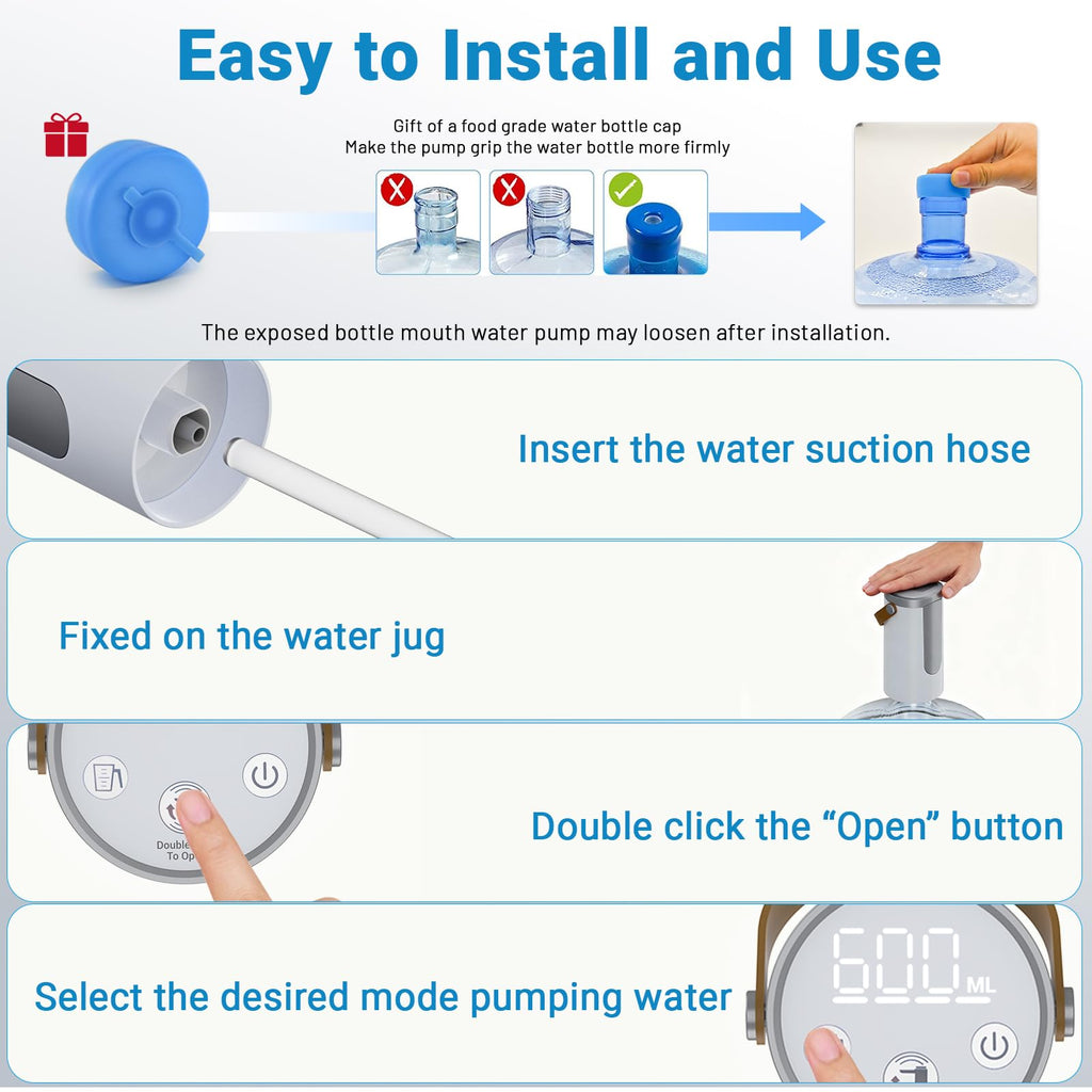 Portable USB Water Dispenser for 3-5 Gallon Bottles