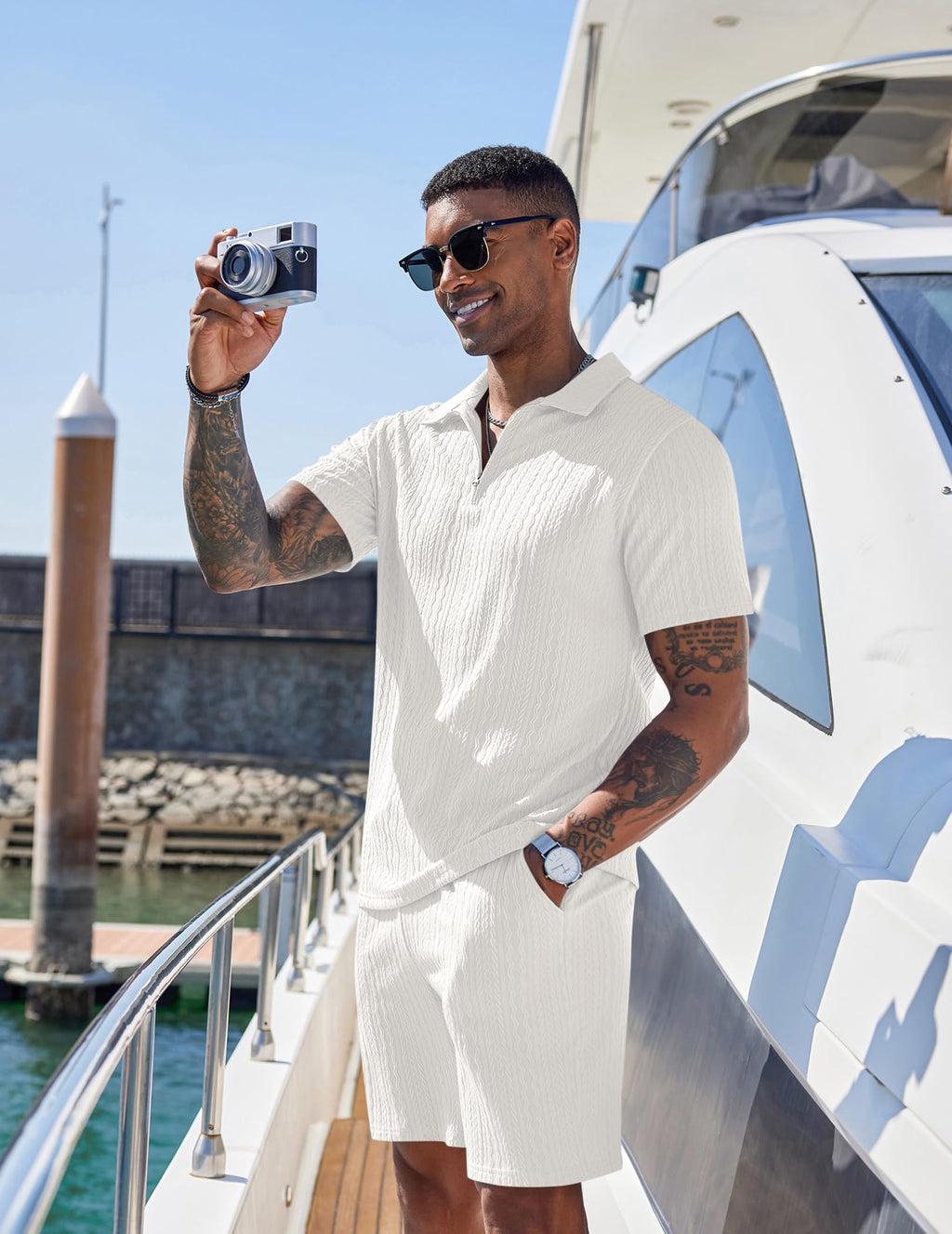 COOFANDY Men's 2 Piece Polo Shirt & Shorts Set