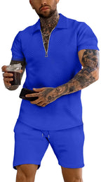 URRU Men's 2-Piece 3D Textured Polo & Shorts Set