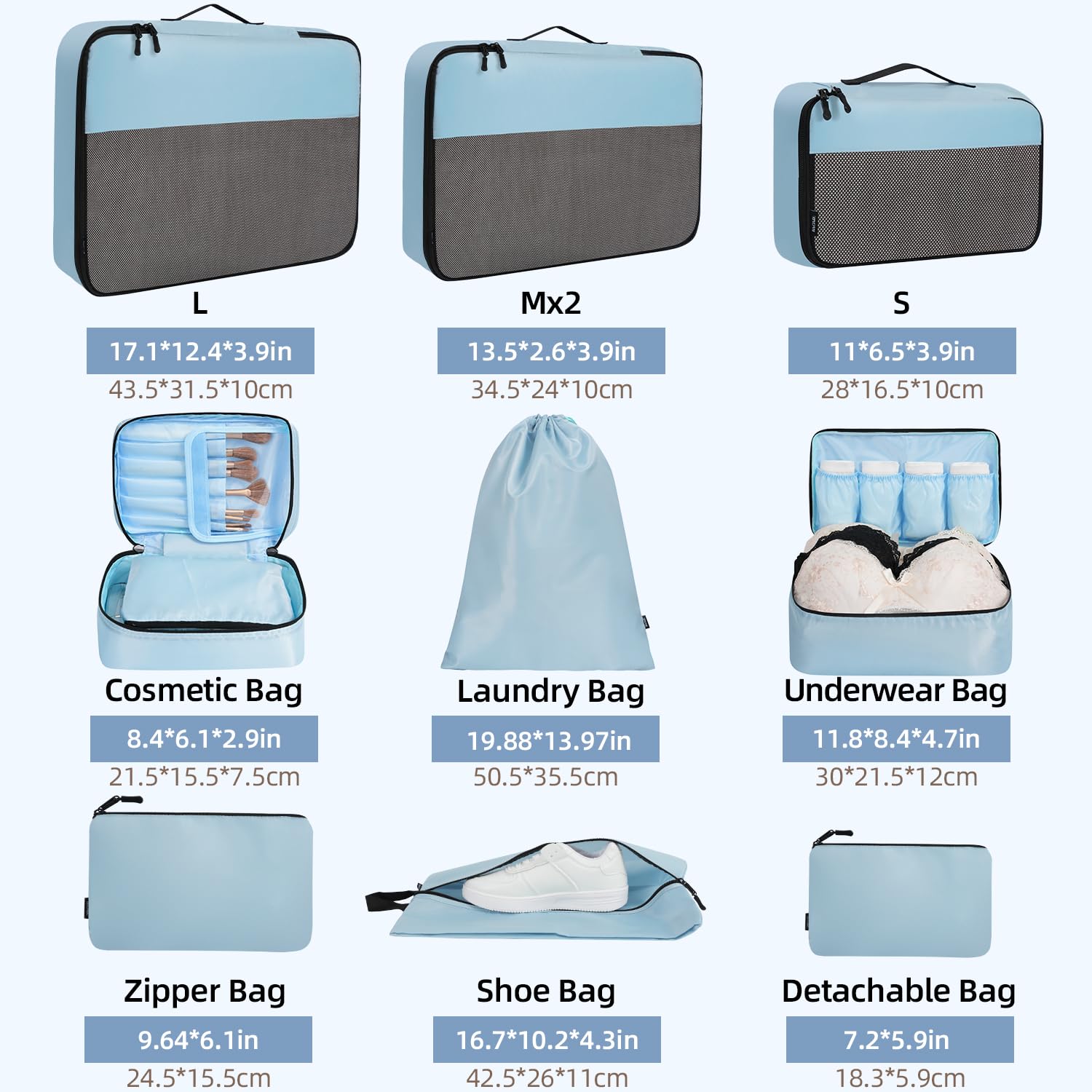 BAGAIL Travel Cubes: 8/9 Set Packing Organizers -  by Handbags Specialist Headquarter | Available at Handbags Specialist Headquarter