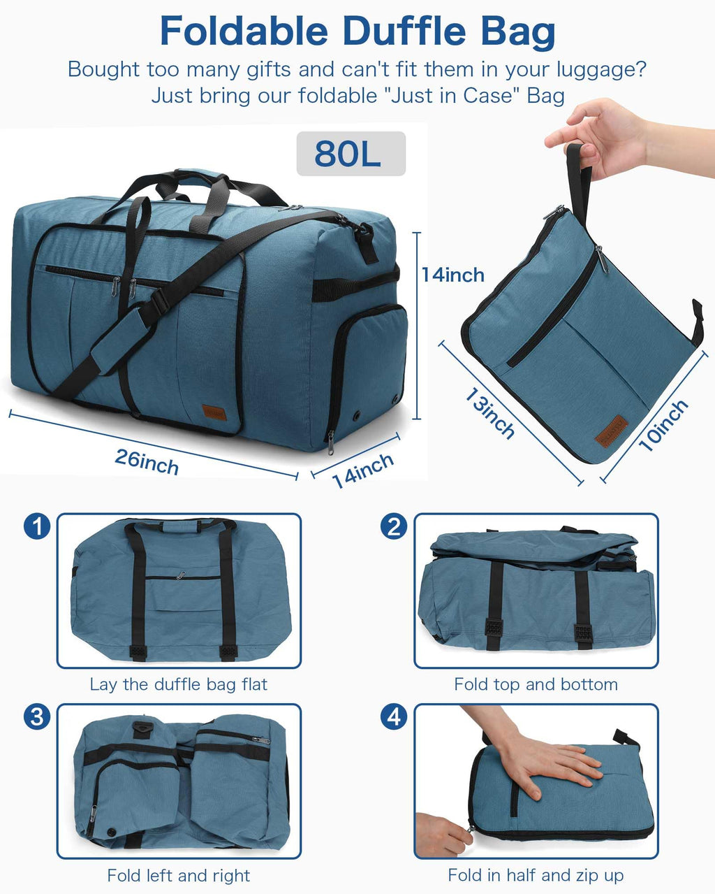 120L Foldable Waterproof Travel Duffel Bag with Shoe Compartment