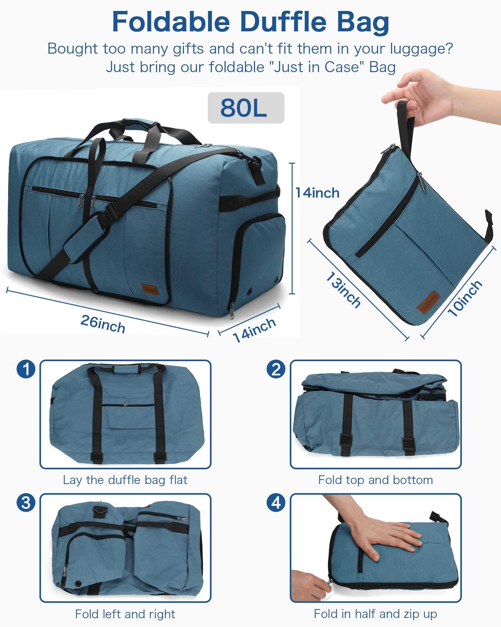 120L Foldable Waterproof Travel Duffel Bag with Shoe Compartment