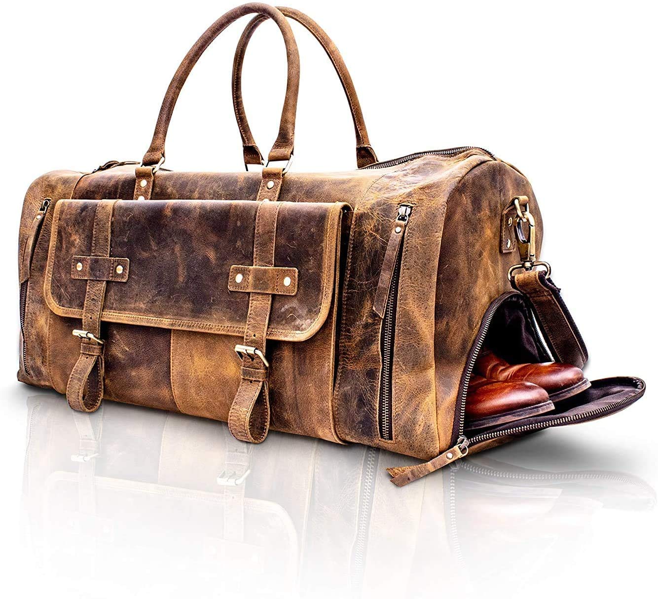 Leather Travel Duffle Bag Cabin Friendly Carry-On