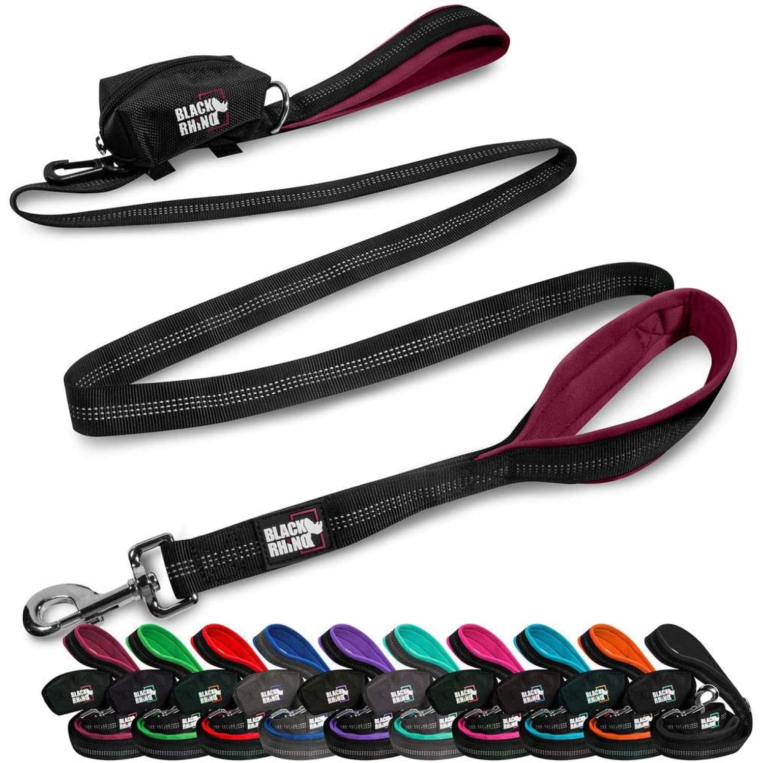 RhinoGrip Aqua: Double Handle Reflective Dog Leash -  by Handbags Specialist Headquarter | Available at Handbags Specialist Headquarter