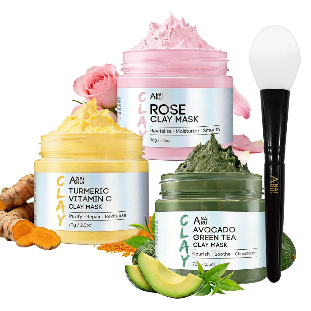 ANAI RUI 3 Pack Clay Mask Set for Smoothing & Glow