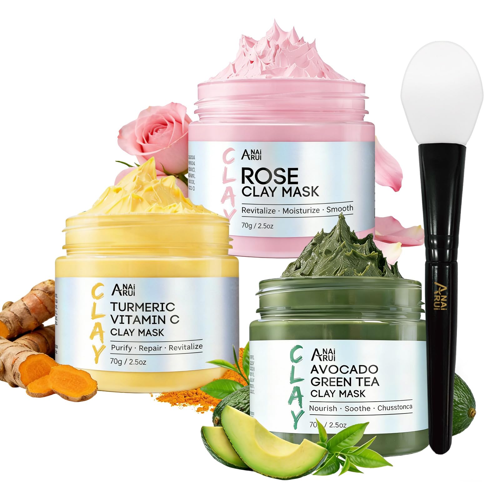ANAI RUI 3 Pack Clay Mask Set for Smoothing & Glow