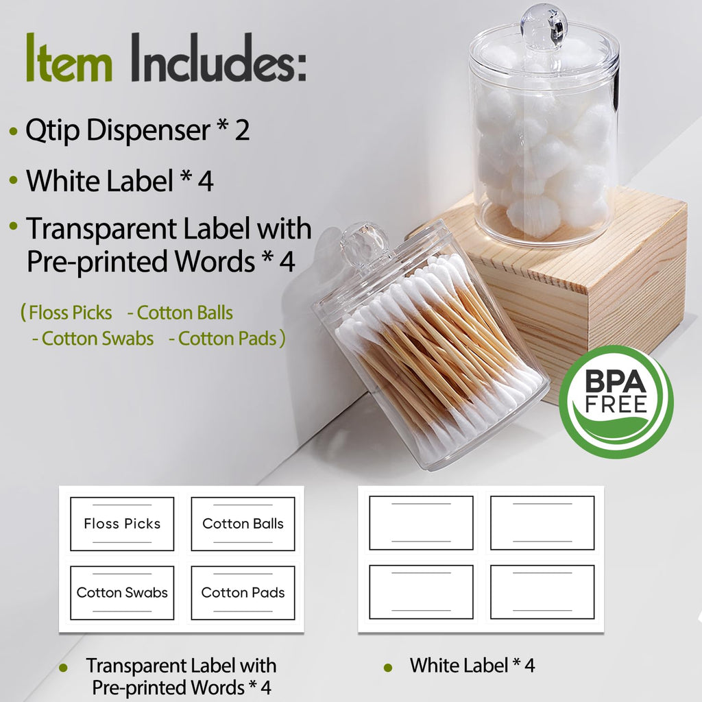 Clear Acrylic Qtip Dispenser Set - 4 Pack - Decor by Handbags Specialist Headquarter | Available at Handbags Specialist Headquarter