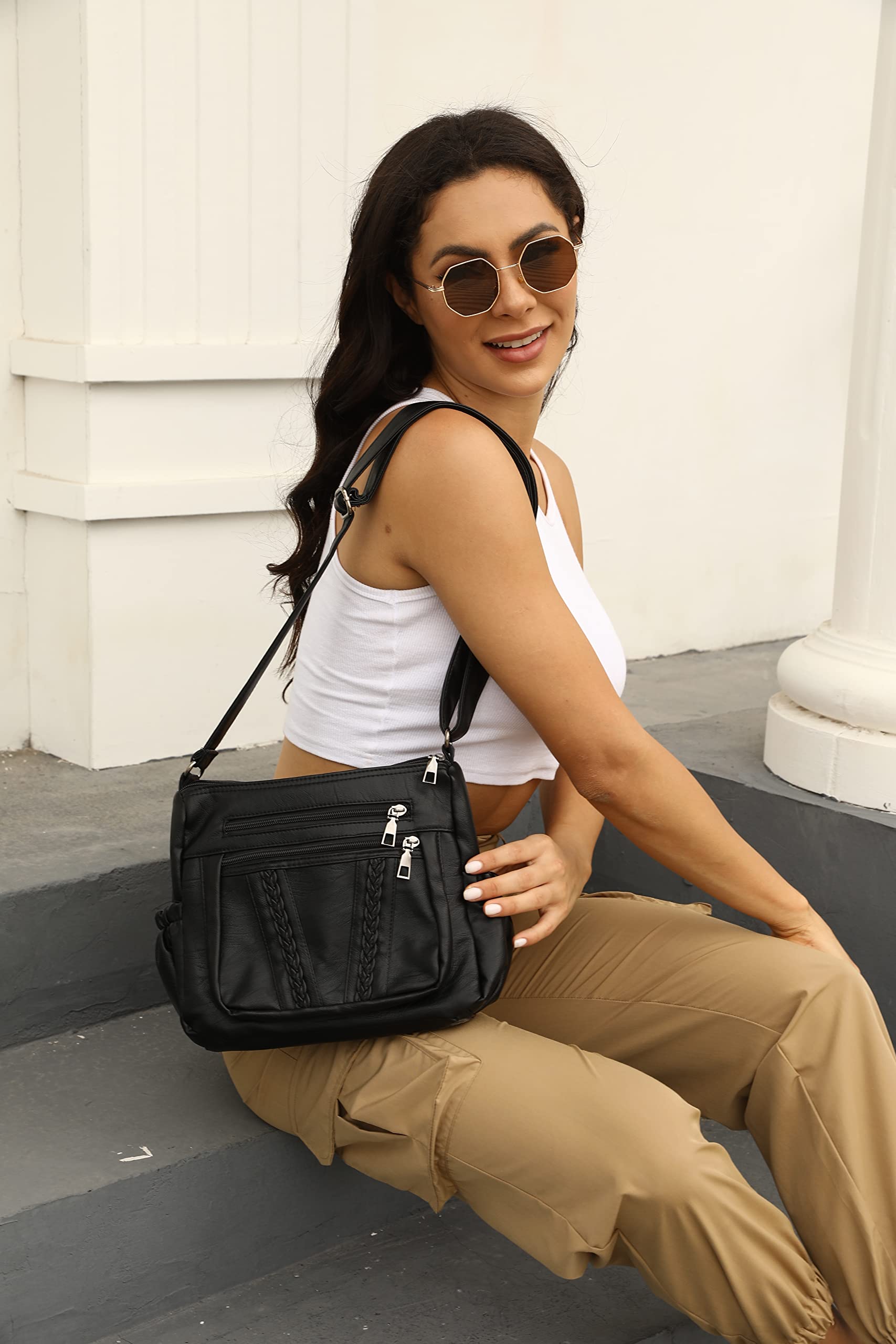 ELDA Chic Crossbody: Soft PU Leather Multi-Pocket Bag - Handbags by Handbags Specialist Headquarter | Available at Handbags Specialist Headquarter