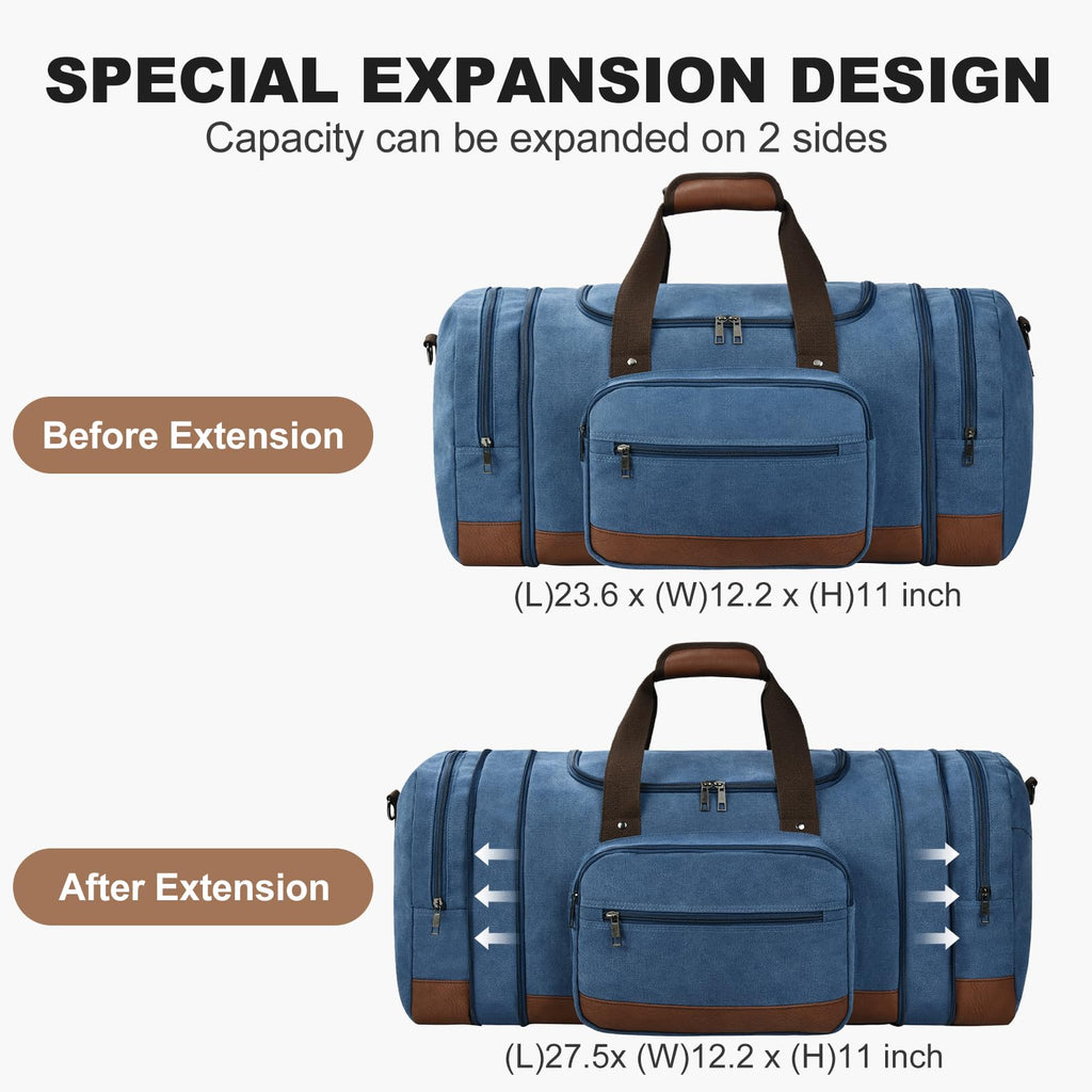 50L/60L Canvas Duffel - Multi-Pocket Travel Bag