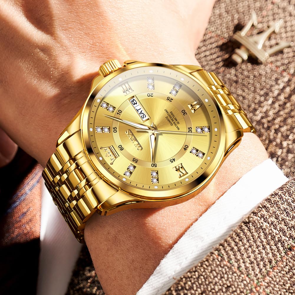 OLEVS Luxe: Men's Golden Dial Quartz Business Watch