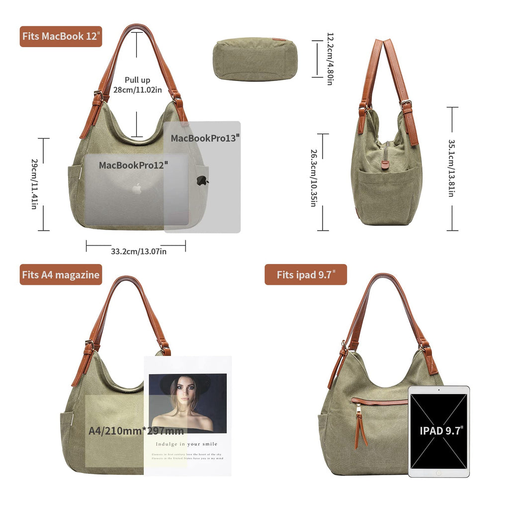 Worldlyda Women Canvas Embroidered Hobo Tote Bag