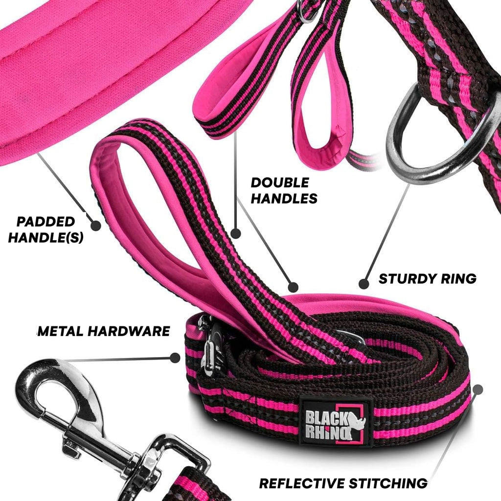 RhinoGrip Aqua: Double Handle Reflective Dog Leash -  by Handbags Specialist Headquarter | Available at Handbags Specialist Headquarter