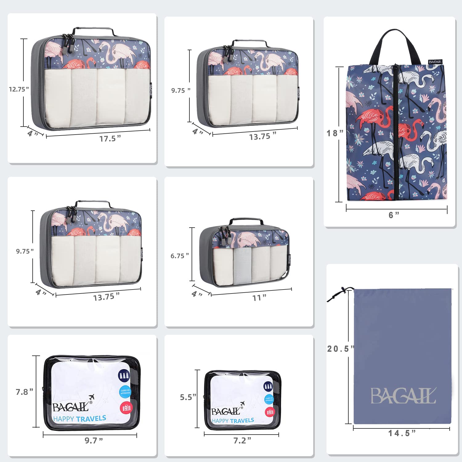 BAGAIL Travel Cubes: 8/9 Set Packing Organizers -  by Handbags Specialist Headquarter | Available at Handbags Specialist Headquarter