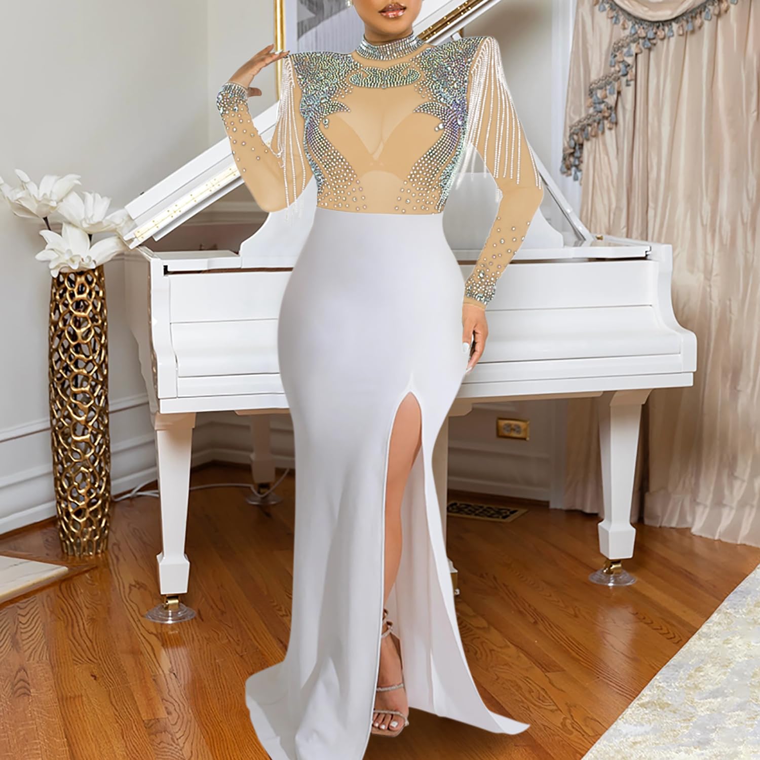 Women's Diamond Long Sleeve Party Club Dress