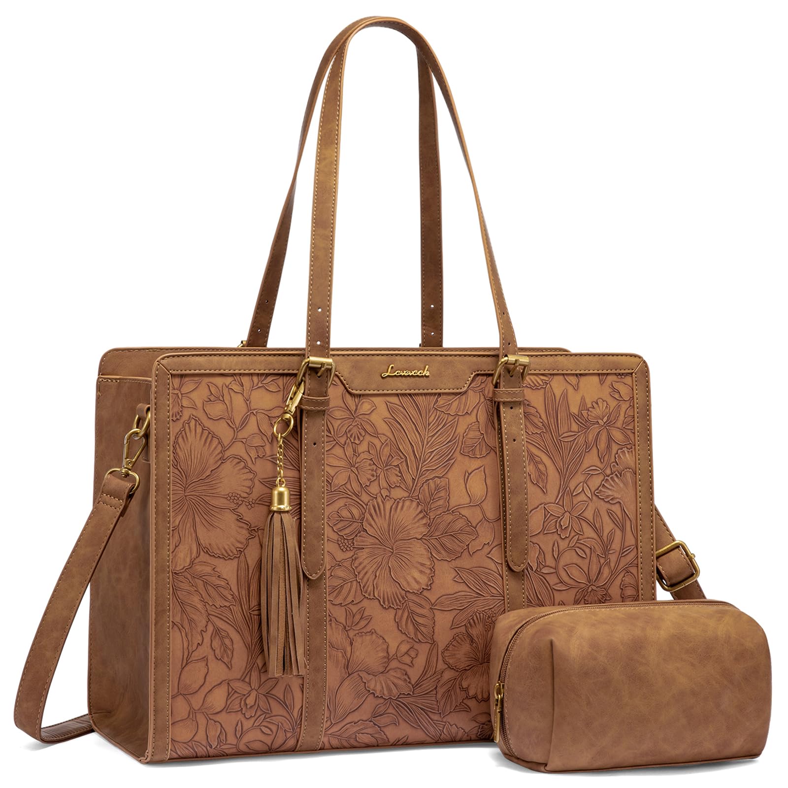 LOVEVOOK Vintage Leather Laptop Tote for Women 15.6