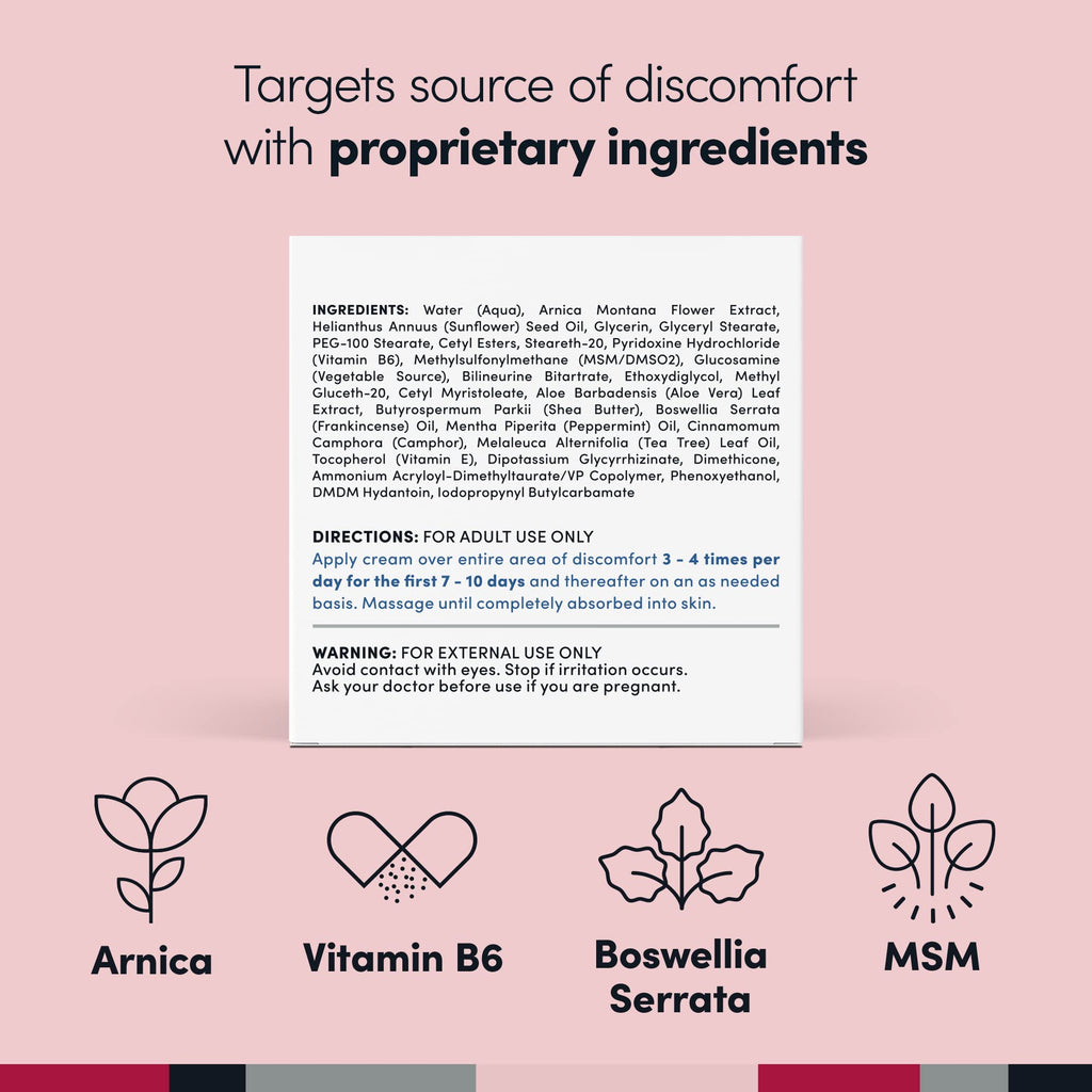 Penetrex Cream Duo Pack ingredient label highlighting arnica, vitamin B6, boswellia serrata, and MSM for pain relief. - Penetrex Cream Duo Pack - 2oz & 4oz Jars - 4 Ounce (Pack of 1) - Handbags Specialist Headquarter