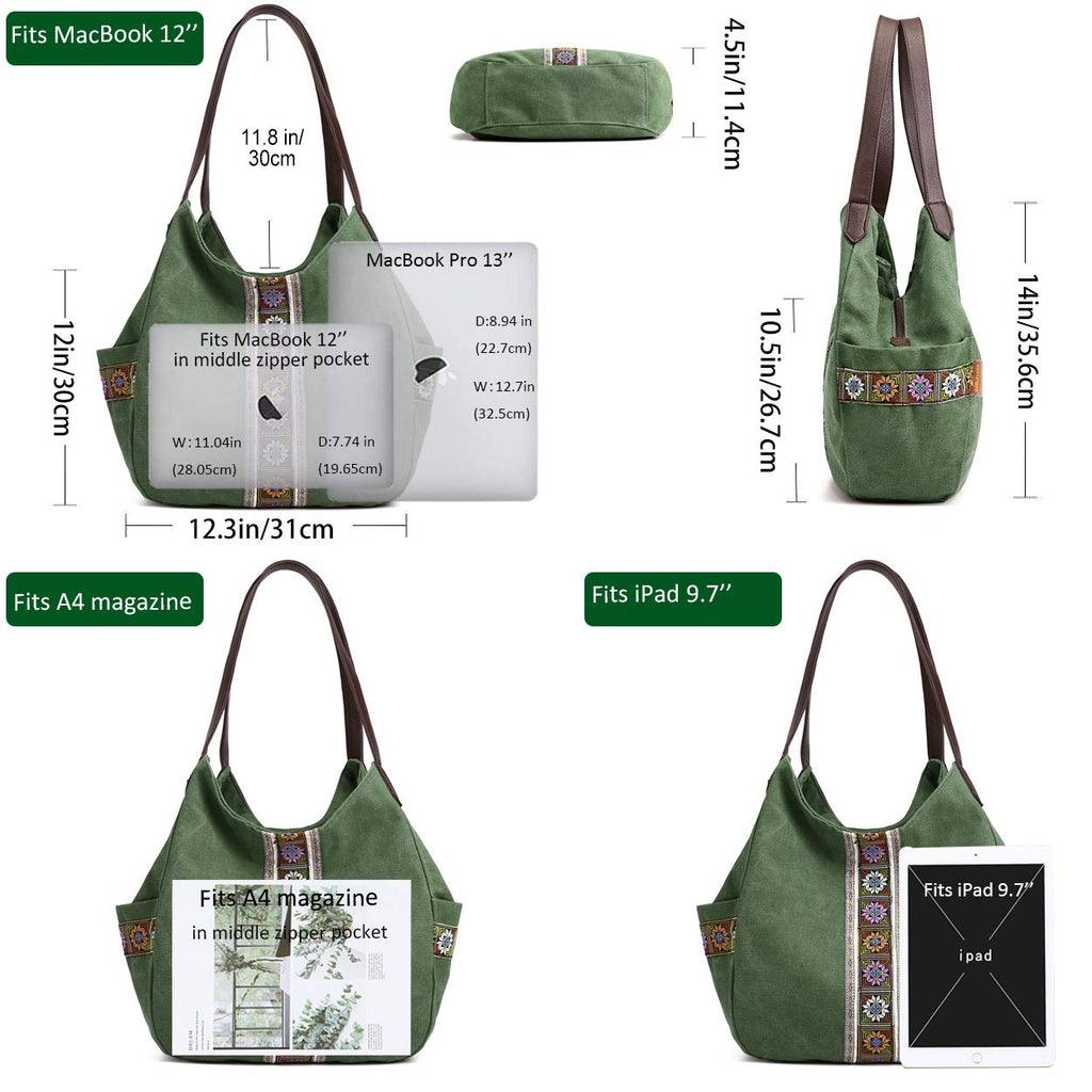 Worldlyda Women Canvas Embroidered Hobo Tote Bag