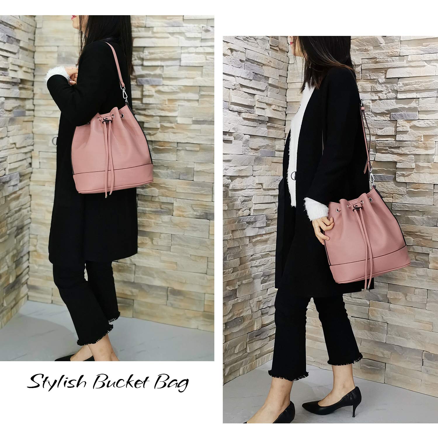 AFKOMST Chic Leather Bucket & Crossbody Bag Set -  by Handbags Specialist Headquarter | Available at Handbags Specialist Headquarter