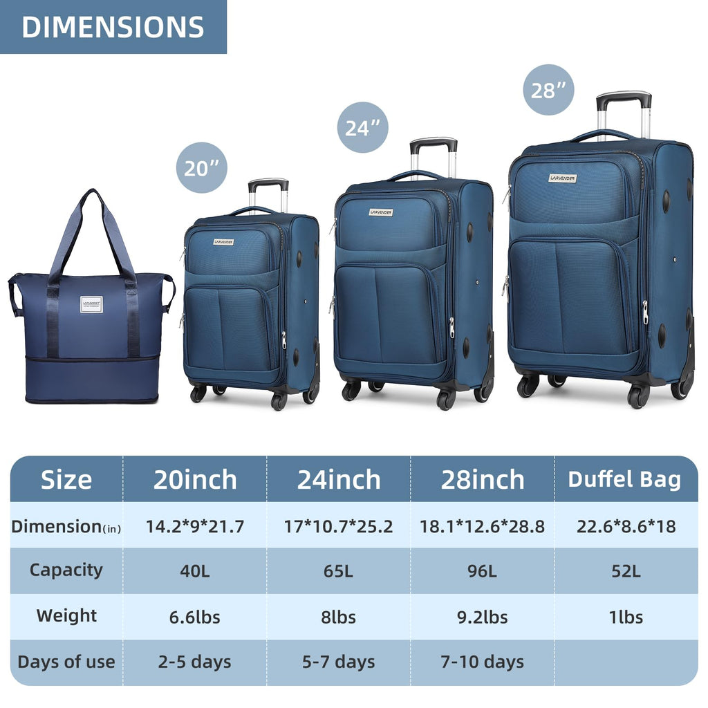 LARVENDER Expandable 5-Piece Spinner Luggage Set -  by Handbags Specialist Headquarter | Available at Handbags Specialist Headquarter