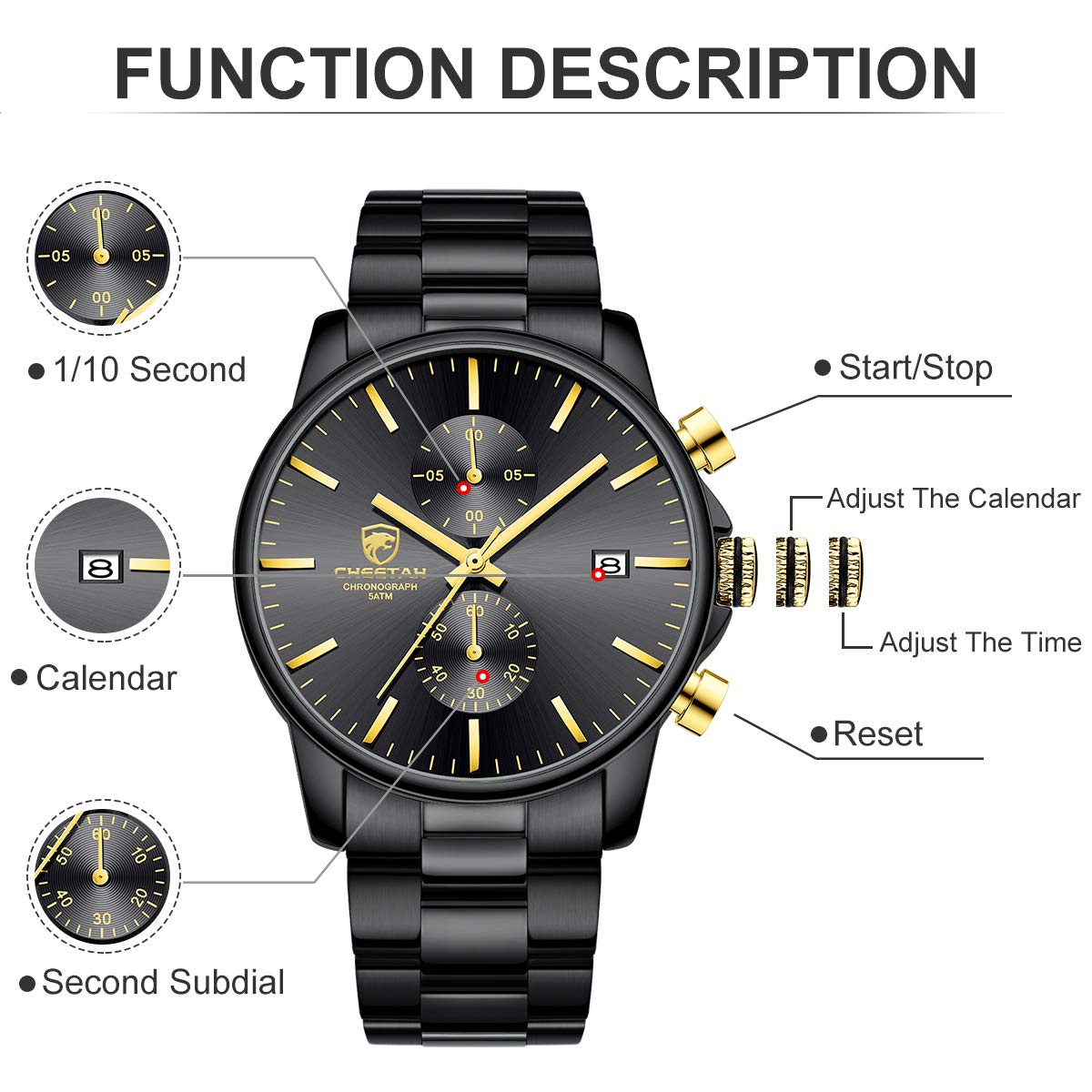 Golden Hour Elite Chrono Steel Men’s Quartz Watch