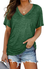 WIHOLL V-Neck Dolman Top with Side Shirring - Women's T Shirts by Handbags Specialist Headquarter | Available at Handbags Specialist Headquarter