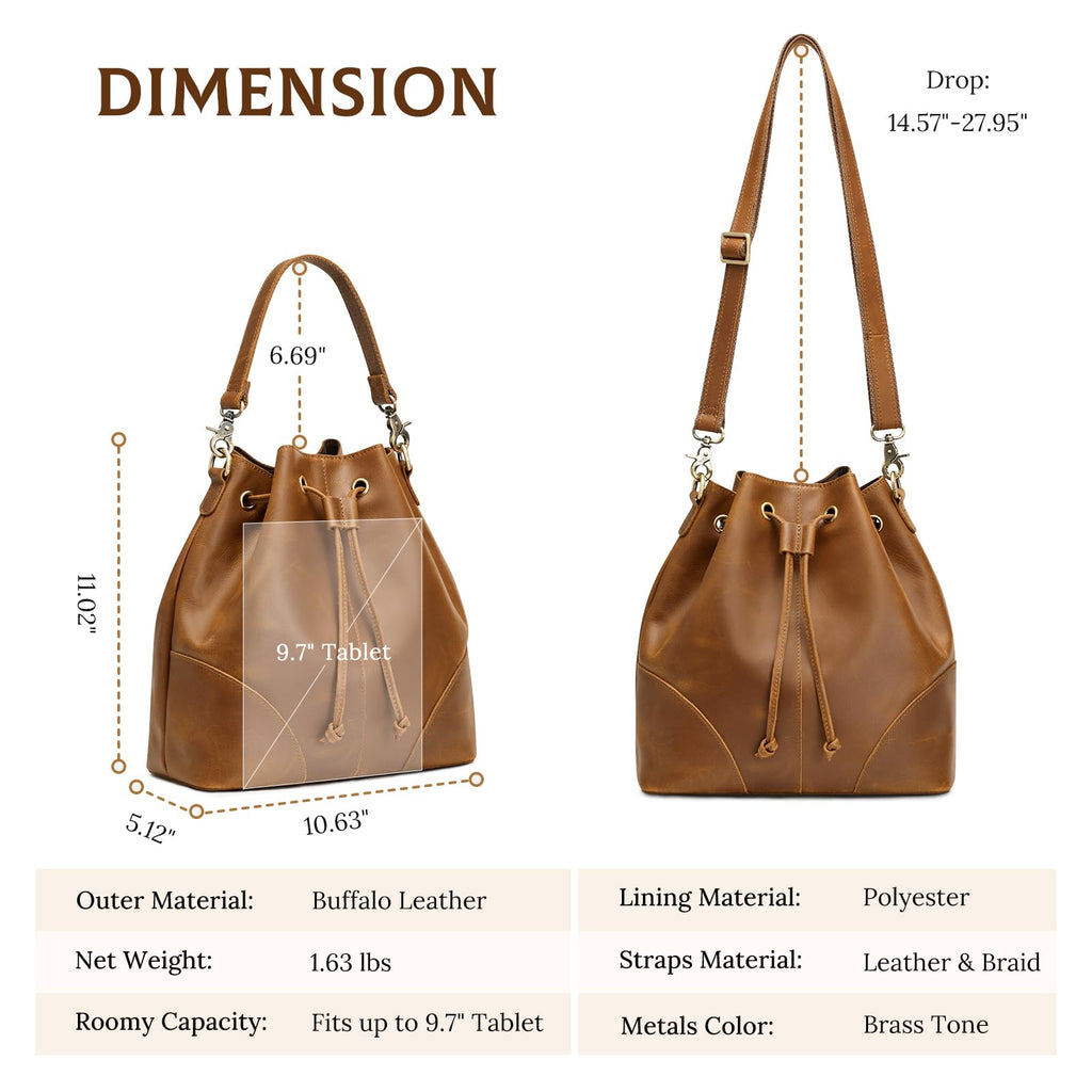 S-ZONE Luxe Leather Drawstring Bucket Bag -  by Handbags Specialist Headquarter | Available at Handbags Specialist Headquarter
