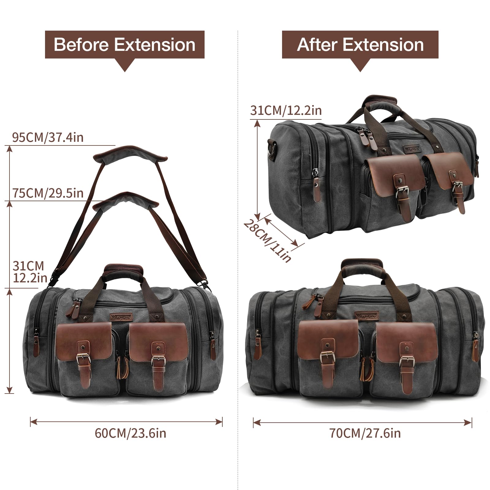 Wildroad 50L Waxed Canvas Waterproof Duffle Bag