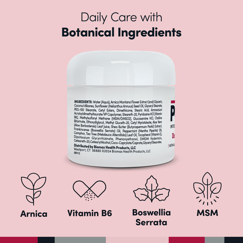 White jar of Penetrex cream with botanical ingredients label on pink background. - Penetrex Cream Duo Pack - 2oz & 4oz Jars - 4 Ounce (Pack of 1) - Handbags Specialist Headquarter