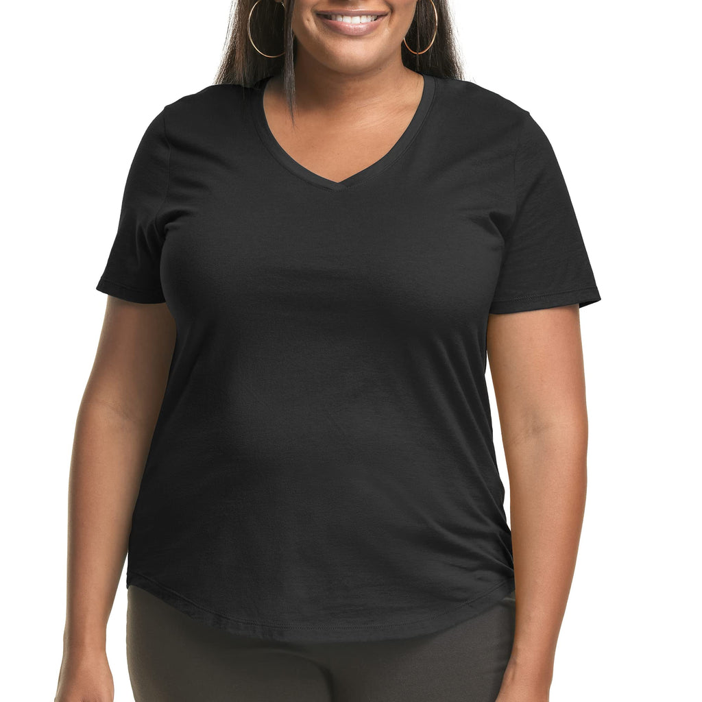 Hanes Plus Size V-Neck Cotton Tee for Women - Women's T Shirts by Handbags Specialist Headquarter | Available at Handbags Specialist Headquarter