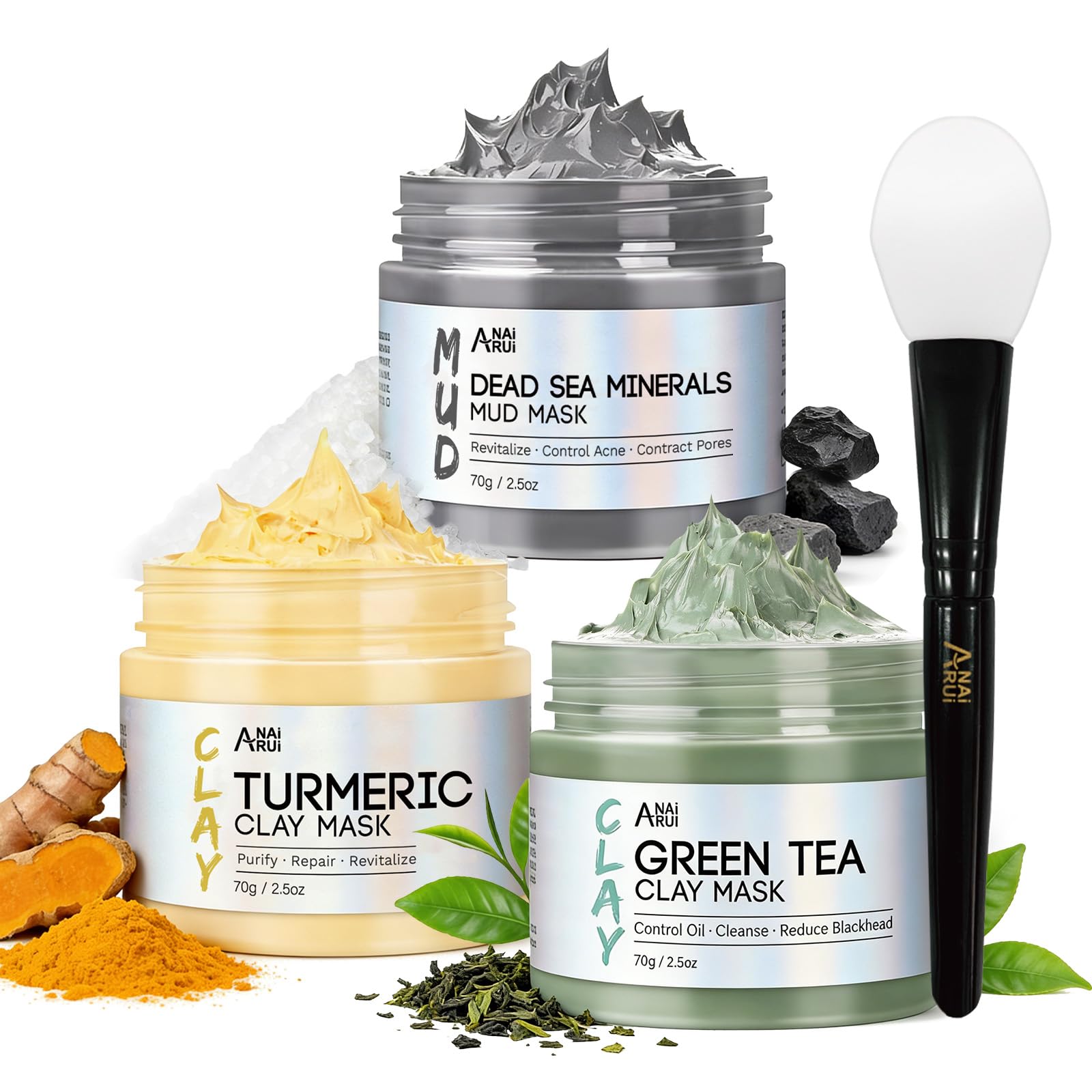 ANAI RUI 3 Pack Clay Mask Set for Smoothing & Glow
