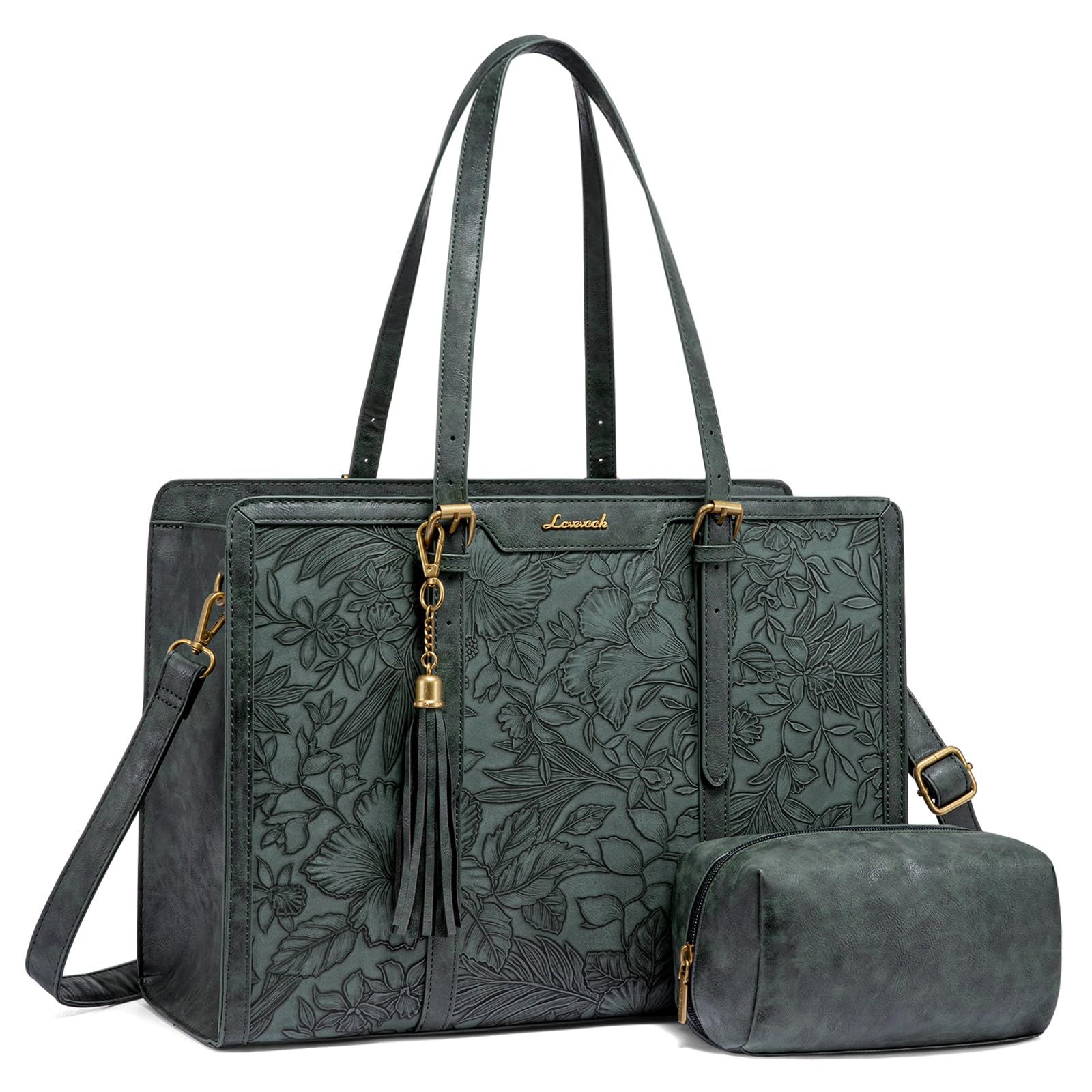 LOVEVOOK Vintage Leather Laptop Tote for Women 15.6