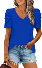 XIEERDUO Summer V-Neck Puff Sleeve Tee - All Sizes - Women's T Shirts by Handbags Specialist Headquarter | Available at Handbags Specialist Headquarter