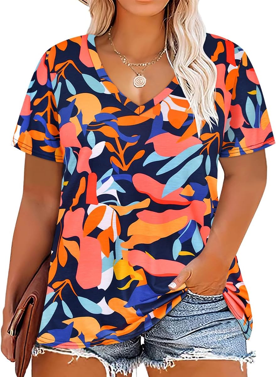 Floral V-Neck Plus Size Tunic Tops for Women - Women's T Shirts by Handbags Specialist Headquarter | Available at Handbags Specialist Headquarter